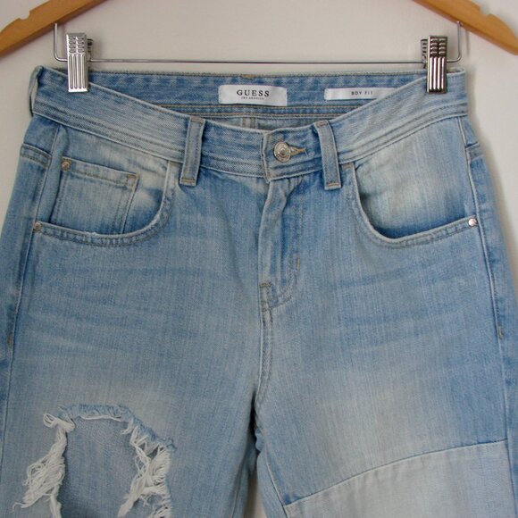 Guess Jeans Boy Fit Relaxed High Waist Distressed Grunge Punk Light Wash Size 25 - Picture 6 of 15